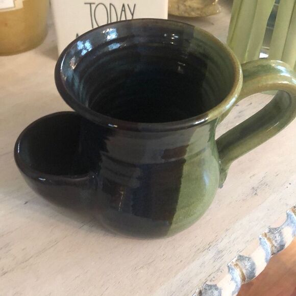 MudWorks pottery mug green black planter - Picture 1 of 7